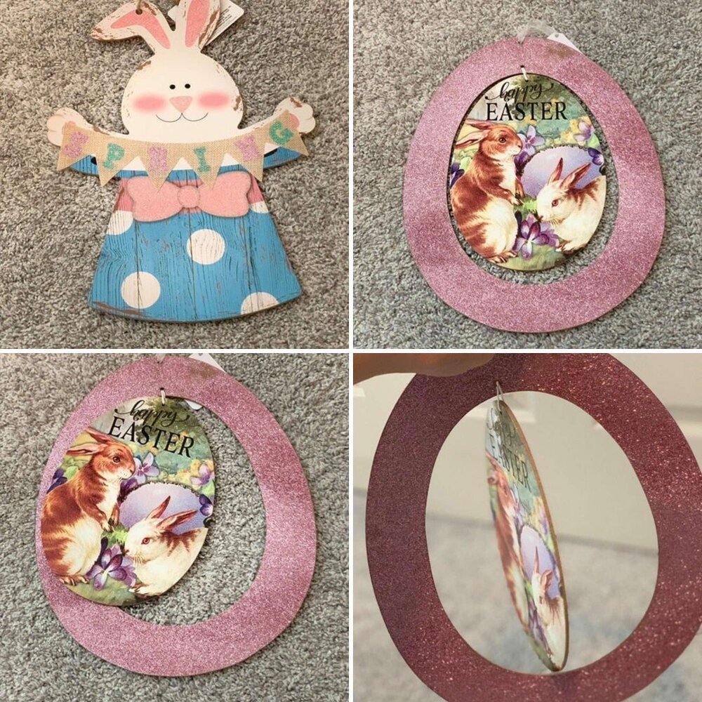 2 Brand New Colorful Bunny Signs for Easter Decor